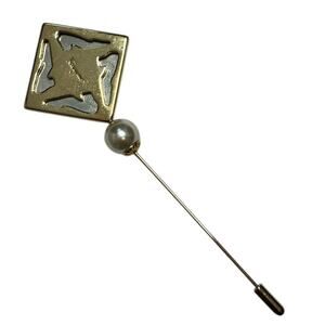 Salvatore Ferragamo Gold Tone Faux Pearl Stiletto Cut-Out Lapel Stick Pin